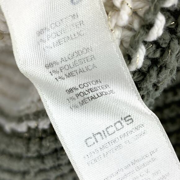 Chico's Sweater Women's 1 US M Block Textured Knit Striped Pullover Olive White - Picture 6 of 6